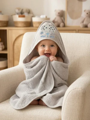 Happy Mums Ultra-Soft Hooded Baby Bath Towel – Embroidered Plush Bath Wrap for Newborns & Infants