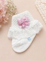 Baby Girls Lace Frill Ankle Socks with Satin Bow Accent (Infant / Toddler)