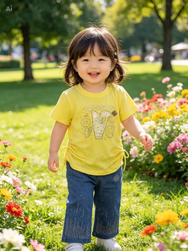Girls 2-Piece Rhinestone T-Shirt & Embellished Jeans Set (Sizes S–L)