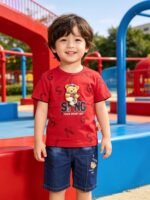 Toddler Boy "Sing Your Heart Out" Teddy Bear T-Shirt & Denim Shorts Set | 2-Piece Summer Nicker Suit