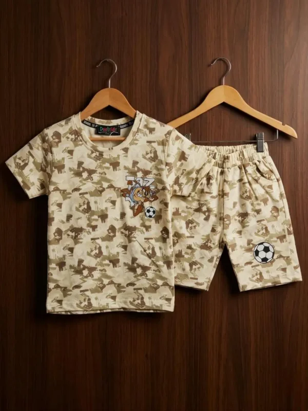 Title Boys Premium Camouflage Nicker Suit - Taz Cartoon Printed T-Shirt & Shorts Set