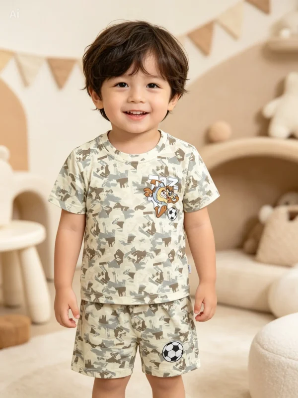 Title Boys Premium Camouflage Nicker Suit - Taz Cartoon Printed T-Shirt & Shorts Set