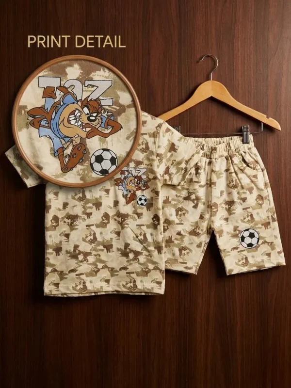 Title Boys Premium Camouflage Nicker Suit - Taz Cartoon Printed T-Shirt & Shorts Set