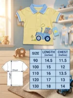 Boys Cute Elephant Tractor Cotton Polo Shirt – Soft Yellow Short-Sleeve Collared T-Shirt