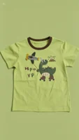 Boys Whimsical Dino & Airplane Cotton T-Shirt – Lime Green Short-Sleeve Graphic Tee