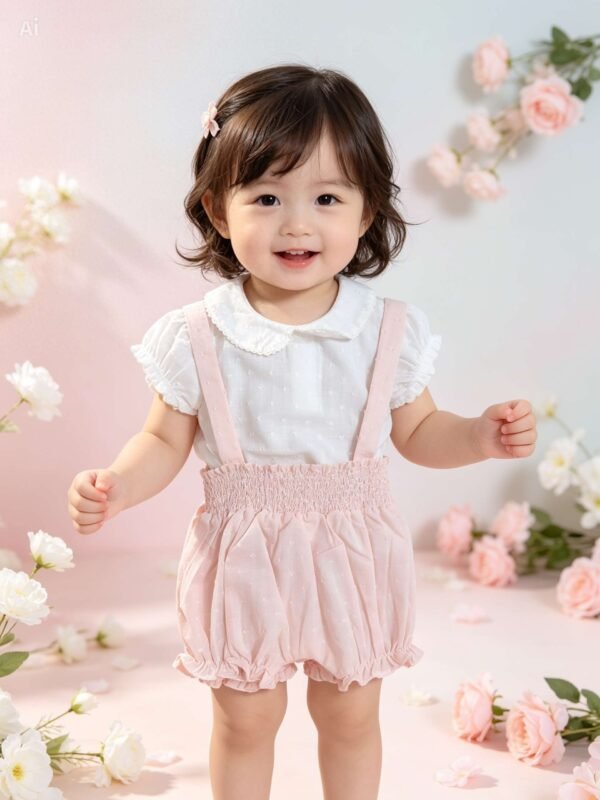 Premium Baby Girl Suspender Romper & Shirt Set – Cute Toddler Summer Outfit