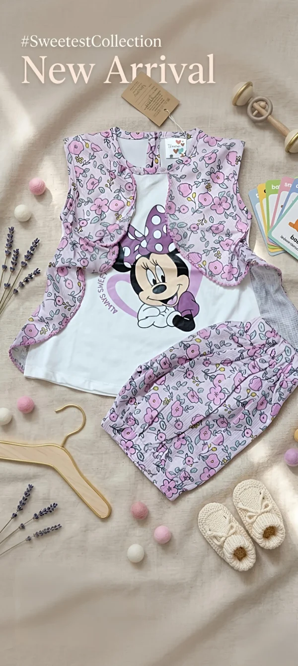 Girls 2-Piece Minnie Mouse Floral Jacket Top & Shorts Set (12M–3Y)
