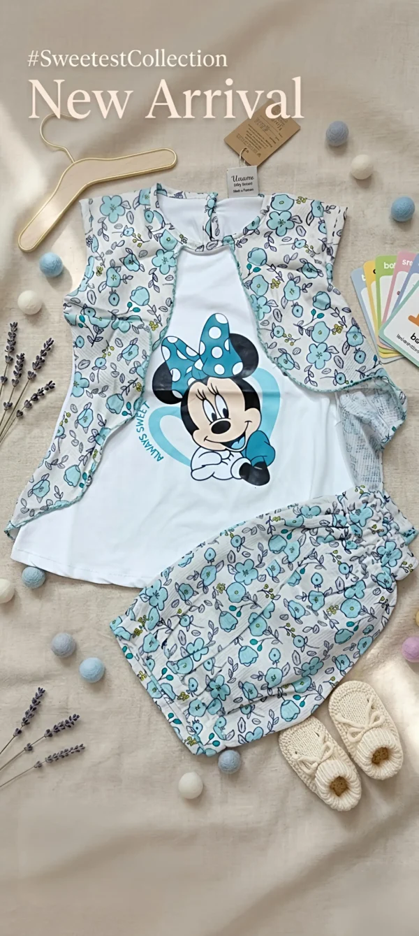Girls 2-Piece Minnie Mouse Floral Jacket Top & Shorts Set (12M–3Y)