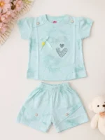 Soft Cotton Baby Shorts & Top Set – Heart Rhinestone Detail (3–6M & 6–9M)