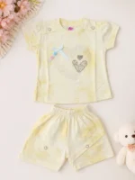 Soft Cotton Baby Shorts & Top Set – Heart Rhinestone Detail (3–6M & 6–9M)