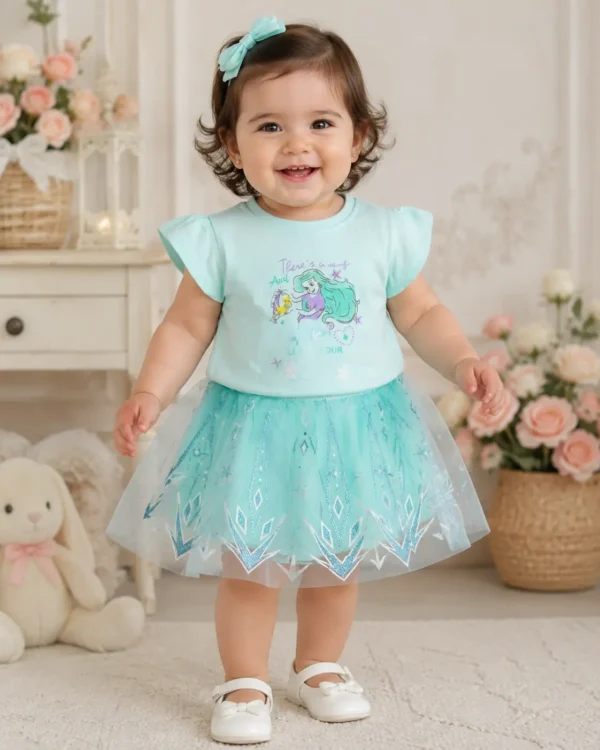 Baby Girl Mermaid Tutu Dress Set – Cotton Top & Net Skirt | 3-12 Months