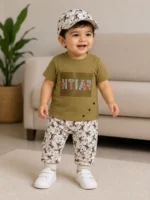 Kids Premium 3-Piece Summer Nicker Suit with Matching Cap | Boys Stylish T-Shirt & Shorts Set