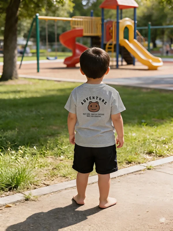 Boys 2-Pcs Cotton Adventure Suit - Bear Print Half Sleeves Casual Summer Outfit