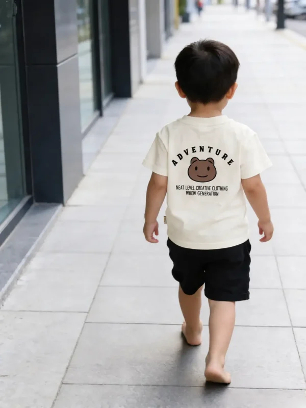 Boys 2-Pcs Cotton Adventure Suit - Bear Print Half Sleeves Casual Summer Outfit