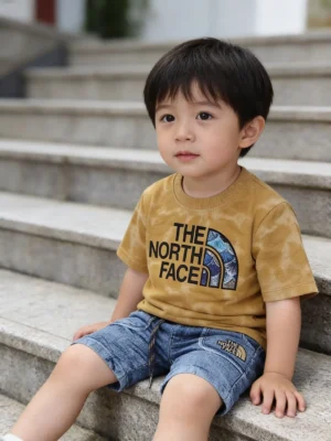 "The North Face" Style T-Shirt & Denim Shorts Nicker Suit
