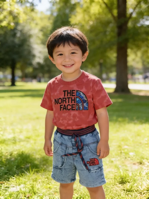 "The North Face" Style T-Shirt & Denim Shorts Nicker Suit