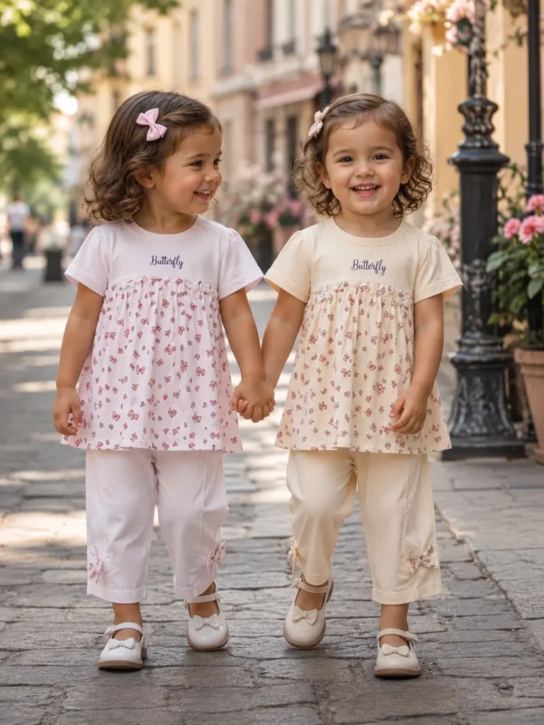 Girls Sweet Butterfly 2-Piece Outfit Set – Top & Knicker Shorts (Small & Large)