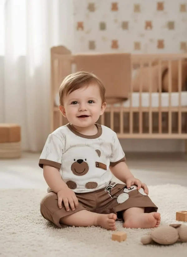 Cute Bear Baby Boy Summer Suit - 2-Piece T-Shirt & Nicker Set