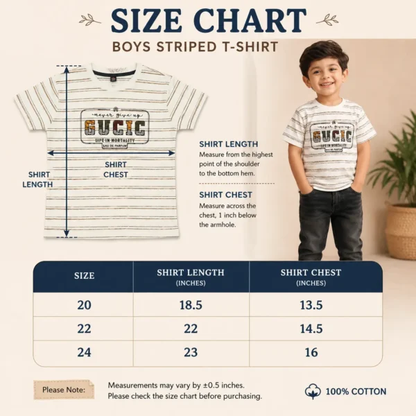 Boys 100% Cotton Striped Graphic Crewneck T-Shirt (Sizes 20–24)