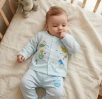 Baby Boys Cute Dino 2-Piece Cotton Pajama Set – Front-Button Long-Sleeve Shirt & Trousers