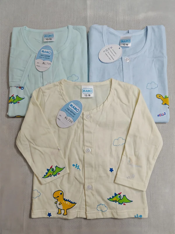 Baby Boys Cute Dino 2-Piece Cotton Pajama Set – Front-Button Long-Sleeve Shirt & Trousers