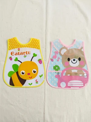 Waterproof Soft EVA Baby Feeding Bibs with Crumb Catcher Pocket – Cute Cartoon Weaning Bibs
