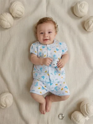 Infant Unisex Printed Cotton Front-Button Shirt & Shorts Set (6–18 Months)