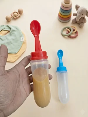 Soft Squeeze Baby Spoon Feeder Bottle – Leak-Proof Silicone Dispensing Spoon for Cereal, Purees & Weaning