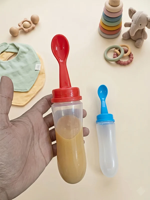 Soft Squeeze Baby Spoon Feeder Bottle – Leak-Proof Silicone Dispensing Spoon for Cereal, Purees & Weaning