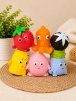 Cute Cartoon Fruit & Animal Squeaky Baby Toys (Set of 6) – Soft Bath & Sensory Training Squeaker Toys for Infants