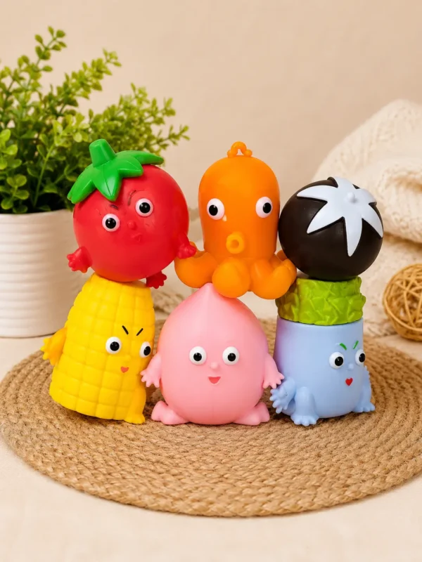 Cute Cartoon Fruit & Animal Squeaky Baby Toys (Set of 6) – Soft Bath & Sensory Training Squeaker Toys for Infants