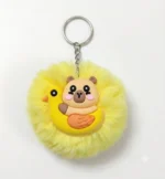 Cute Capybara Fluffy Fur Ball Keychain – Plush Diaper Bag & Stroller Charm Accessory