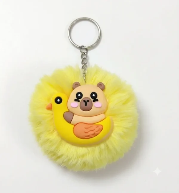 Cute Capybara Fluffy Fur Ball Keychain – Plush Diaper Bag & Stroller Charm Accessory