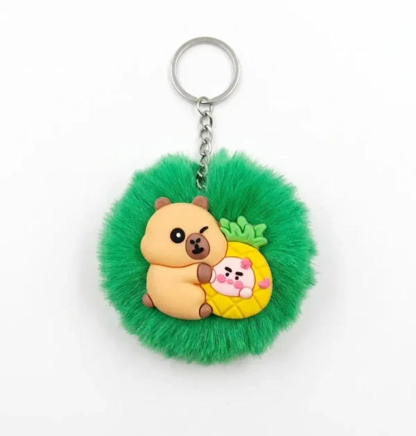 Cute Capybara Fluffy Fur Ball Keychain – Plush Diaper Bag & Stroller Charm Accessory