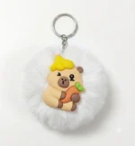 Cute Capybara Fluffy Fur Ball Keychain – Plush Diaper Bag & Stroller Charm Accessory