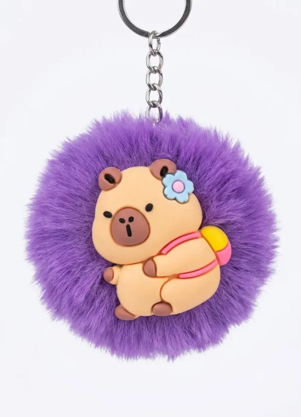 Cute Capybara Fluffy Fur Ball Keychain – Plush Diaper Bag & Stroller Charm Accessory