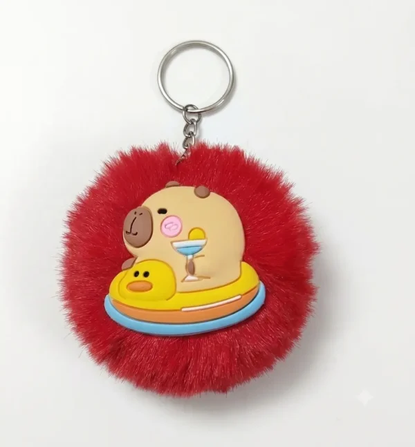 Cute Capybara Fluffy Fur Ball Keychain – Plush Diaper Bag & Stroller Charm Accessory