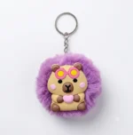 Cute Capybara Fluffy Fur Ball Keychain – Plush Diaper Bag & Stroller Charm Accessory