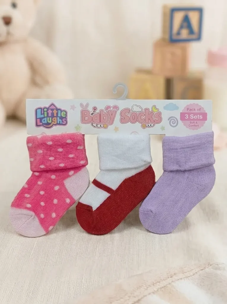 Little Laughs Newborn & Infant Soft Cotton Bootie Socks (Pack of 3 Pairs)