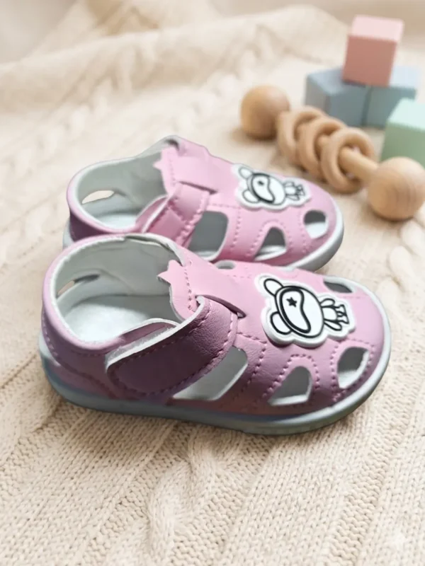 Cute Pink Bear Baby Girl Soft-Sole Sandals – Breathable First-Walker Shoes