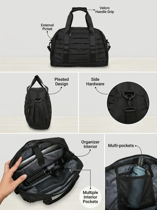 High-Capacity Multi-Pocket Travel Duffle Bag – Sleek Pleated Design