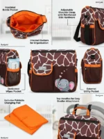 Cute Elephant Print Multi-Function Baby Diaper Bag with Changing Pad