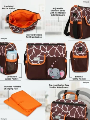 Cute Elephant Print Multi-Function Baby Diaper Bag with Changing Pad