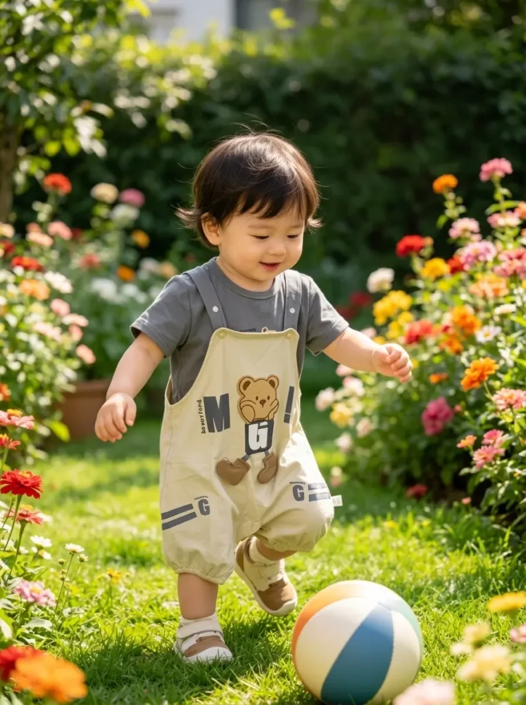 Toddler Bear Overalls Set | Soft Cotton T-Shirt & Romper | Sizes 80–100