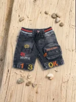 Kids Dark Wash Denim Cargo Shorts with Embroidered Patches (S–XL)