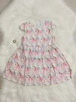 Kids Cotton Dress | Girls Gathered Frock | Pink Ribbon Bow Floral Pattern | sizes 100-140