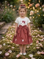 Girls Hello Kitty Character Embroidery Frock – Rose Red & White Bow Dress