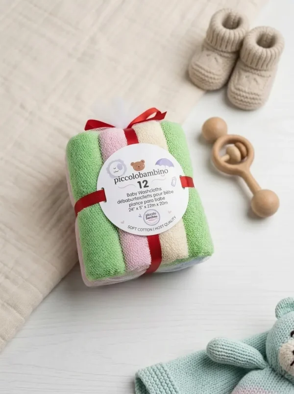 Premium Soft Terry Baby Washcloths & Napkins Set (Pack of 12) – Ultra-Absorbent Newborn Burp Cloths & Wipes