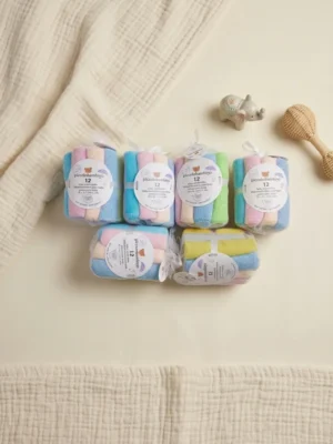 Premium Soft Terry Baby Washcloths & Napkins Set (Pack of 12) – Ultra-Absorbent Newborn Burp Cloths & Wipes