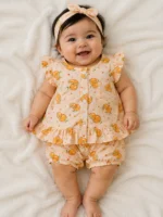 Premium Baby Girls Summer Nicker Suit Set – Cute Printed Frock & Shorts